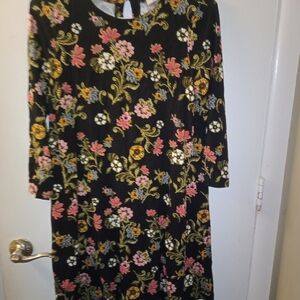 LOFT Black Dress with Floral Patterns